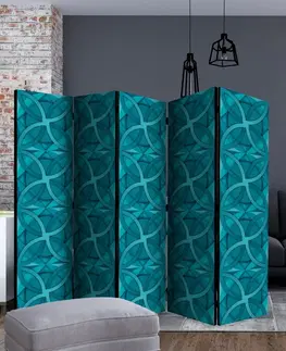 Paravány Paraván Geometric Turquoise Dekorhome 135x172 cm (3-dielny)