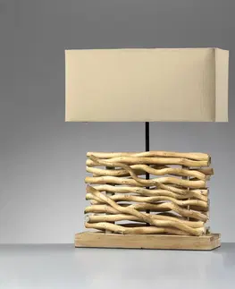 Stolové lampy ONLI Stolná lampa Marica látkové tienidlo a drevo 50 cm