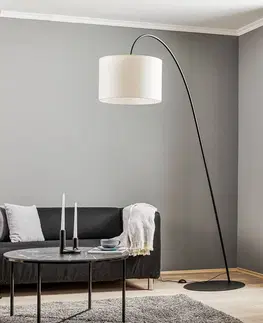 Stojacie lampy do obývačky Euluna Oblúková lampa Alice s tienidlom vo farbe ecru