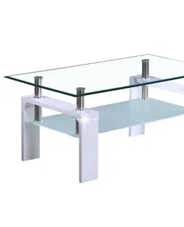 Konferenčné stolíky Konferenčný stolík, biela extra vysoký lesk HG/sklo, LIBOR NEW