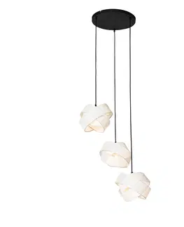 Zavesne lampy Moderné závesné svietidlo biele 3-svetlo - Látkové