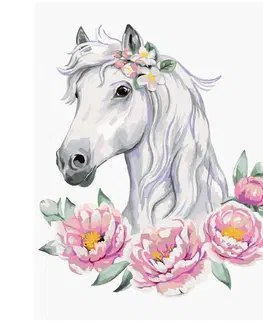 Kreatívne a výtvarné hračky ZUTY - Diamantové maľovanie (s rámom) - Biely kôň s pivoňkami