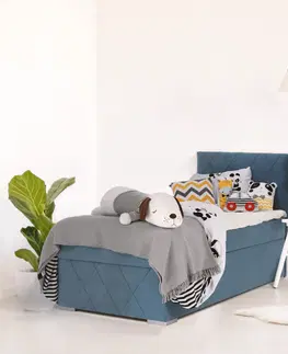 Postele Boxspringová posteľ, jednolôžko, modrá, 90x200, pravá, PAXTON