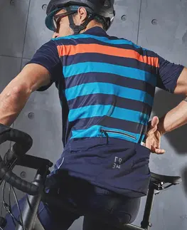 dresy Pánsky letný dres RC500 na cestnú cyklistiku s krátkym rukávom modro-oranžový