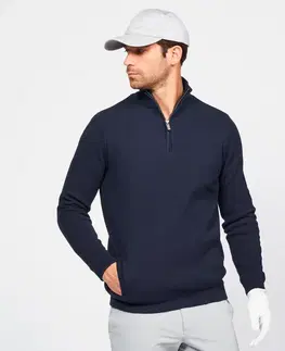 mikiny Pánsky vetruvzdorný golfový sveter s krátkym zipsom MW500 tmavomodrý