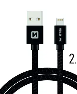 USB káble Dátový kábel Swissten textilný s Lightning konektorom a podporou rýchlonabíjania, Black 71523301