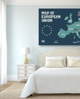 Obrazy mapy Obraz náučná mapa s názvami krajín európskej únie