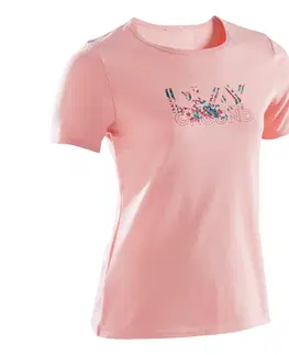nohavice Dievčenské tričko 100 na cvičenie ružové s potlačou