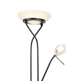 Stojace lampy Stojacia lampa čierna vrátane LED a stmievača s lampou na čítanie stlmiť do tepla - Empoli