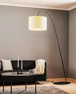 Stojacie lampy do obývačky Euluna Oblúková lampa Alice s tienidlom vo farbe ecru