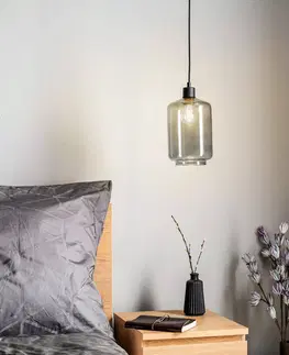 Závesné svietidlá Solbika Lighting Závesné svietidlo s dymovo sivým skleneným tienidlom Ø 17 cm