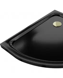 Vane MEXEN/S - Flat sprchová vanička štvrťkruhová slim 80 x 80 cm, černá + zlatý sifón 41708080G