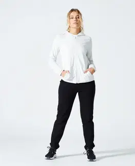 mikiny Dámska mikina 100 na fitness so zipsom biela