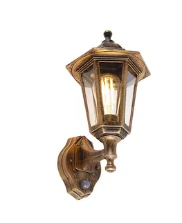 Vonkajsie nastenne svietidla Klasické vonkajšie nástenné svietidlo starožitné zlaté s pohybovým senzorom - New Haven