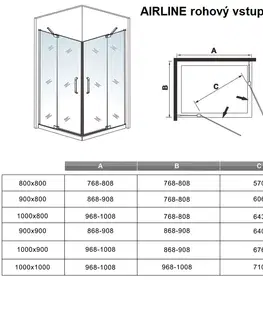 Sprchovacie kúty H K - Štvorcový sprchovací kút AIRLINE R101, 100x100 cm, s dvomi jednokrídlovými dverami s pevnou stenou, rohový vstup vrátane sprchovej vaničky z liateho mramoru SE-AIRLINER101 / THOR-100sq