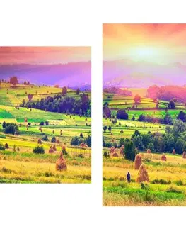 Obrazy prírody a krajiny 5-dielny obraz stohy sena v karpatských horách