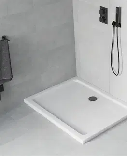 Vane MEXEN/S - Flat sprchová vanička obdĺžniková slim 110 x 70 cm, biela + čierny sifón 40107011B