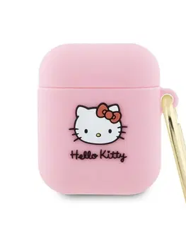 Slúchadlá Hello Kitty Liquid Silicone 3D Kitty Head Logo obal pre Apple AirPods 1/2, ružové
