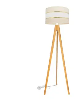 Lampy  Stojacia lampa HELEN 1xE27/60W/230V krémová/zlatá/dub 