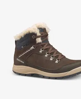 turistická obuv Dámska kožená hrejivá a nepremokavá polovysoká obuv SH900 na zimnú turistiku