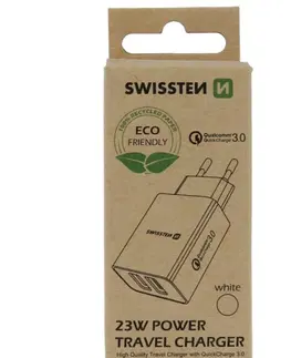 Nabíjačky pre mobilné telefóny Nabíjačka Swissten 2x USB QC 3.0 + USB 23W, biela, eco balenie 22060100ECO