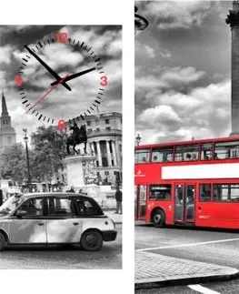Hodiny 3-dielný obraz s hodinami, LONDON BUS, 95x60cm