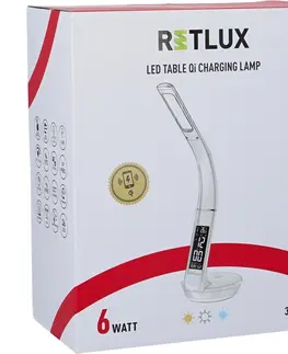 Stolové lampy Retlux RTL 203 Stolná LED lampa s displejom a Qi dobíjaním biela, 6 W