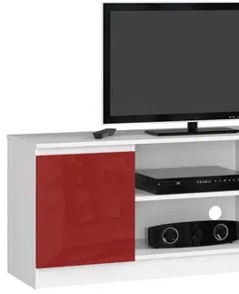 TV stolíky Dizajnový TV stolík ROMANA140, biely / červený lesk