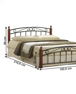 Postele Manželská posteľ, čerešňa/čierny kov, 180x200, DOLORES