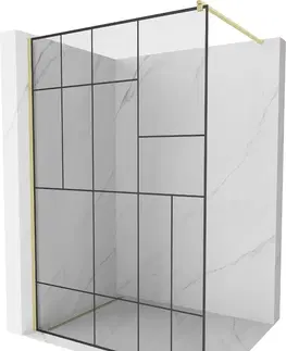 Sprchové dvere MEXEN/S - Kioto Sprchová zástena WALK-IN 100 x 200, čierny vzor 8 mm, zlatá kartáčovaná 800-100-101-55-78