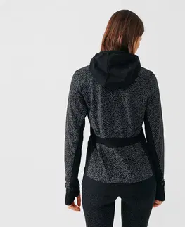 bežecké bundy a vesty Dámska bežecká bunda s kapucňou Warm čierna s reflexným vzorom