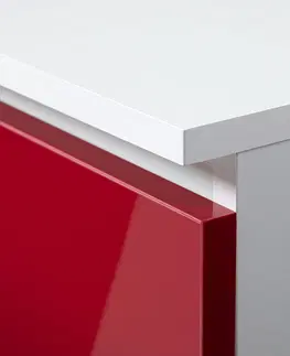 Písacie stoly Dizajnový písací stôl JIŘÍ90L, biely / červený lesk