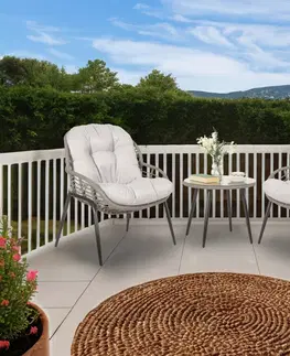 Záhradné sedacie súpravy Záhradná balkónová súprava 3 ks Dekorhome Prírodná / sivá