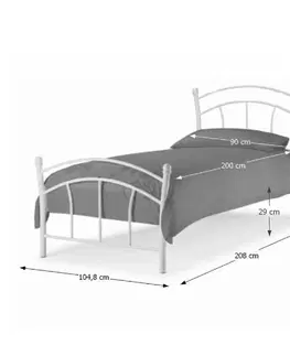 Postele KONDELA Burzum 90 kovová jednolôžková posteľ s roštom biela