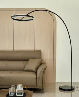 Stojacie lampy Lucande Lucande Yekta oblúková LED lampa, stepdim, čierna