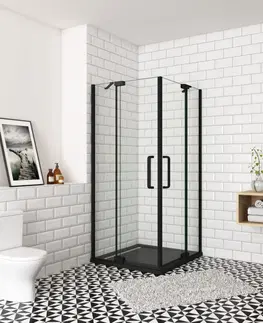 Sprchovacie kúty H K - Sprchovací kút AIRLINE BLACK R908, 90x80 cm, s dvoma jednokrídlovými dverami s pevnou stenou, rohový vstup vrátane sprchovej vaničky z liateho mramoru SE-AIRLINEBLACKR908/BLACKSTAR9080SET