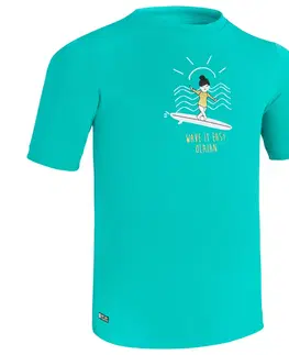 surf Detské tričko s UV ochranou do vody na surf s potlačou zeleno-tyrkysové