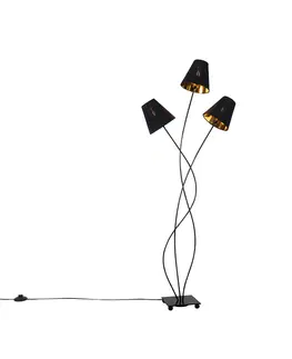Stojace lampy Dizajnová stojaca lampa čierna so zlatým 3-svetlom - Melis