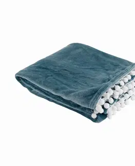 Deky TEMPO-KONDELA AKRA, plyšová deka s brmbolcami, oceľová modrá, 130x150 cm