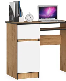 Písacie stoly Dizajnový písací stôl PIXEL90L, dub Craft biely