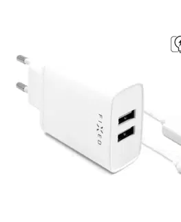 Nabíjačky pre mobilné telefóny FIXED Sieťová nabíjačka Smart Rapid Charge s 2 x USB, 15W + kábel USB/USB-C 1m, biela FIXC15-2UC-WH