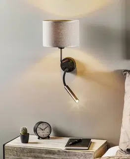Nástenné svietidlá Euluna Nástenné svietidlo Hotel Plus s lampičkou na čítanie, sivé