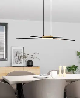 Závesné svietidlá EGLO LED svietidlo Panagria, čierna s dreveným detailom