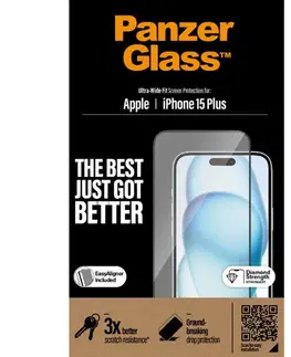 Ochranné fólie pre mobilné telefóny Ochranné sklo PanzerGlass UWF s aplikátorom pre Apple iPhone 15 Plus, čierne 2811