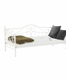 Postele KONDELA Daina kovová jednolôžková posteľ s roštom biela