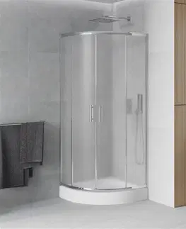 Vane MEXEN/S - Rio štvrťkruhový sprchovací kút 80 x 80 cm, dekor/mráz, chróm + vanička Rio, 863-080-080-01-30-4710