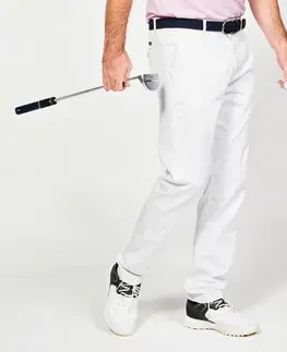 nohavice Pánske bavlnené golfové nohavice MW500 biele