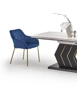 Jedálenské stoly HALMAR Vincenzo rozkladací jedálenský stôl biely mramor / čierna / zlatá