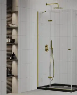 Vane MEXEN/S - Roma sprchovací kút 80x100 cm, transparent, zlatá + čierna vanička so sifónom 854-080-100-50-00-4070G