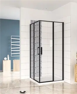 Sprchovacie kúty H K - Štvorcový sprchovací kút BLACK SAFIR R101, 100x100 cm, s dvomi jednokrídlovými dverami s pevnou stenou, rohový vstup vrátane sprchovej vaničky z liateho mramoru SE-BLACKSAFIRR101 / THOR-100sq